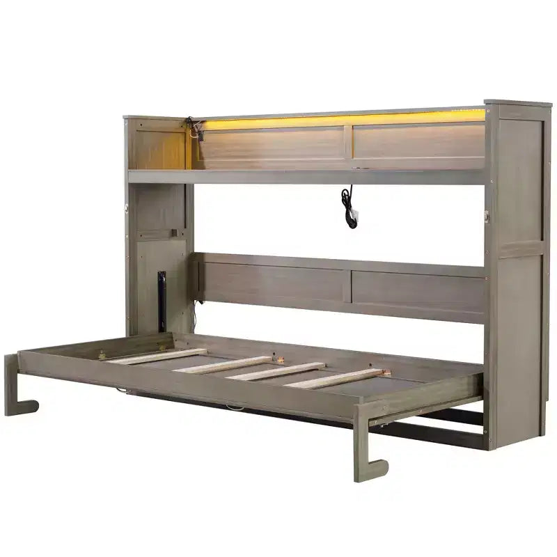 Letto a scomparsa Twin XL con scrivania, mensole, luce LED e stazione di ricarica USB