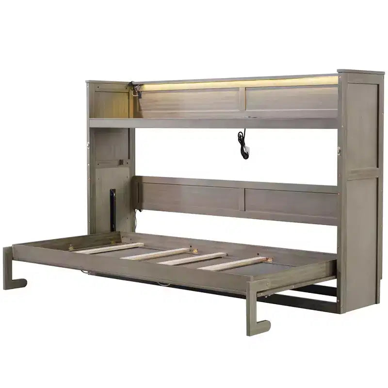 Letto a scomparsa Twin XL con scrivania, mensole, luce LED e stazione di ricarica USB