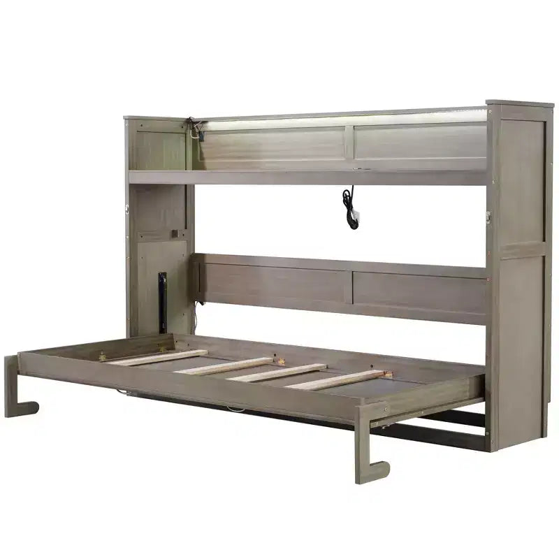 Letto a scomparsa Twin XL con scrivania, mensole, luce LED e stazione di ricarica USB