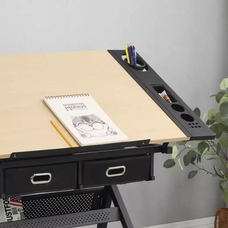 Tavolo da disegno regolabile con 2 cassetti e sgabello