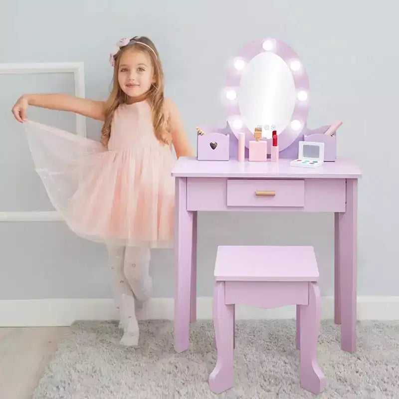 Set Tavolo da Trucco e Sedia per Bambini con Specchio