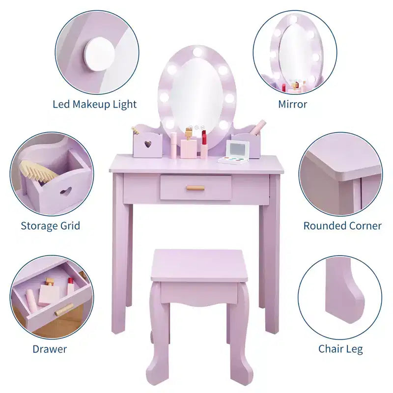 Set Tavolo da Trucco e Sedia per Bambini con Specchio