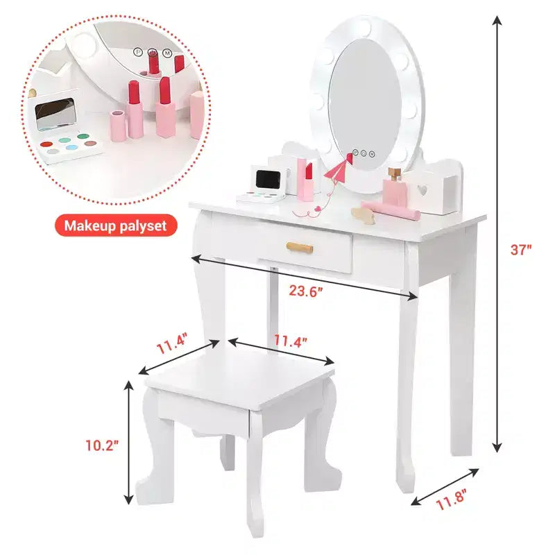 Set Tavolo da Trucco e Sedia per Bambini con Specchio