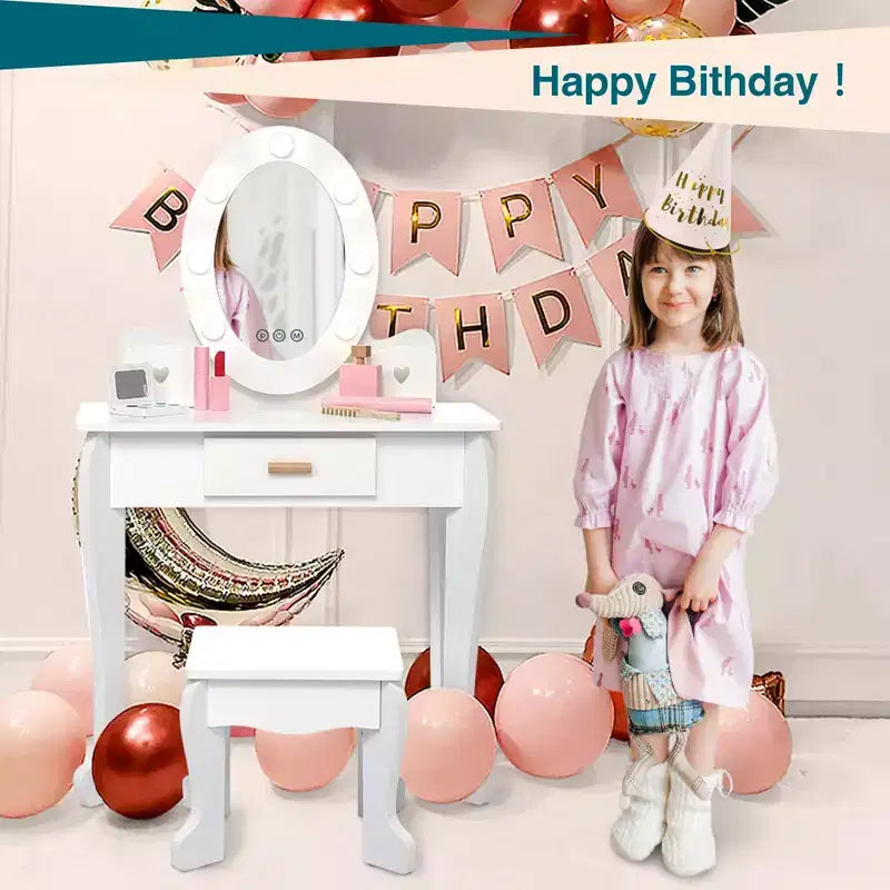 Set Tavolo da Trucco e Sedia per Bambini con Specchio