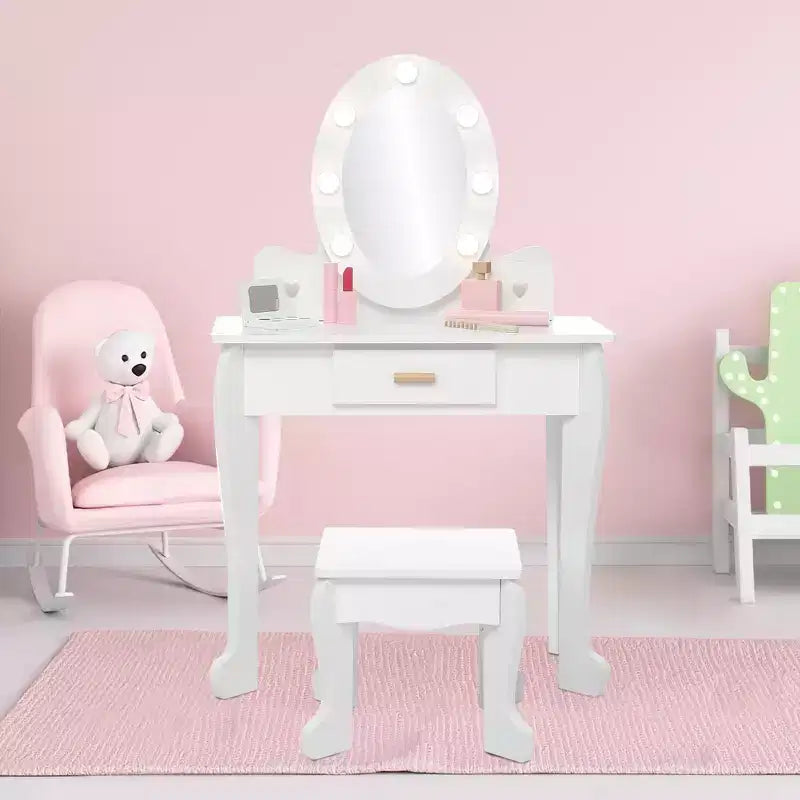 Set Tavolo da Trucco e Sedia per Bambini con Specchio