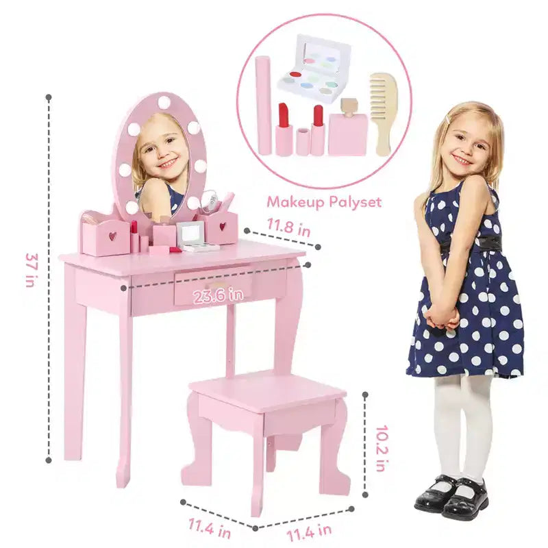 Set Tavolo da Trucco e Sedia per Bambini con Specchio