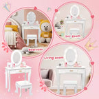 Set Tavolo da Trucco e Sedia per Bambini con Specchio