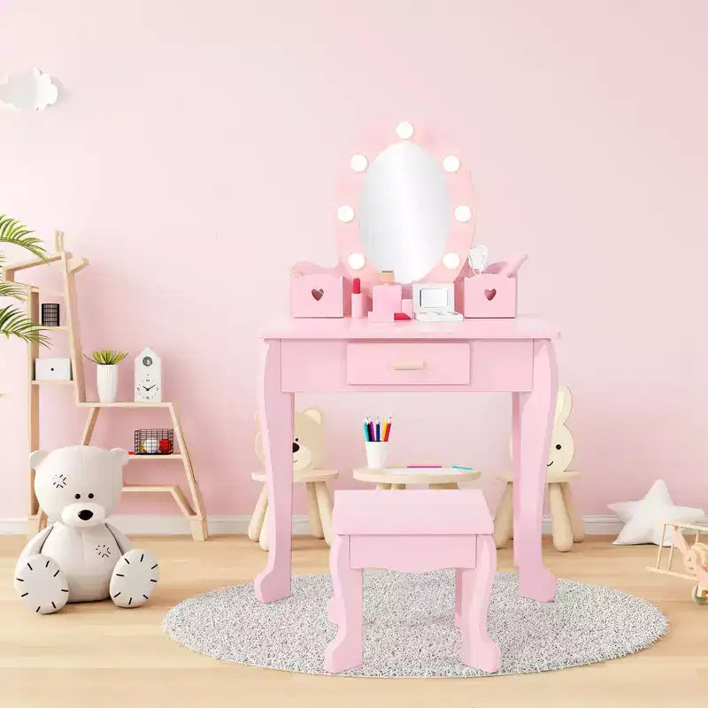 Set Tavolo da Trucco e Sedia per Bambini con Specchio