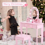 Set Tavolo da Trucco e Sedia per Bambini con Specchio