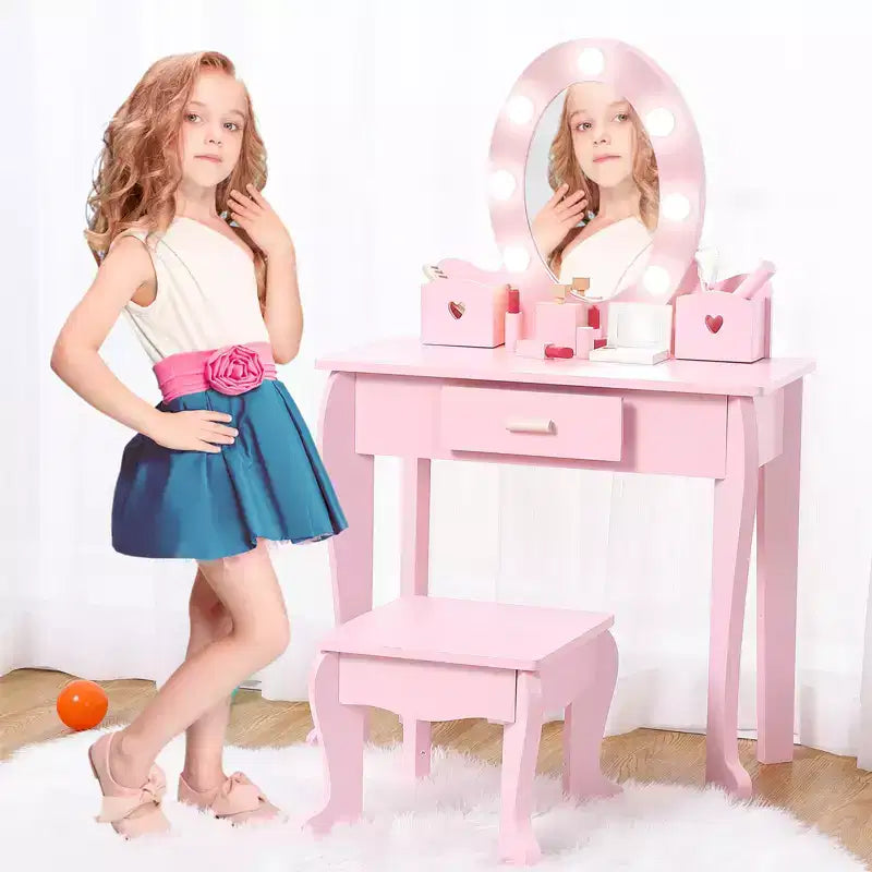 Set Tavolo da Trucco e Sedia per Bambini con Specchio