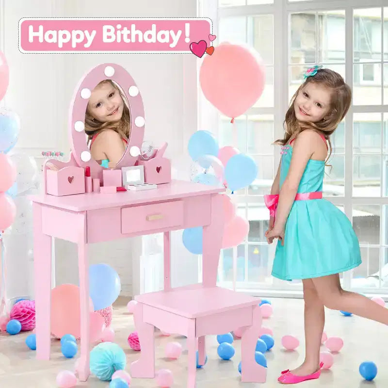 Set Tavolo da Trucco e Sedia per Bambini con Specchio