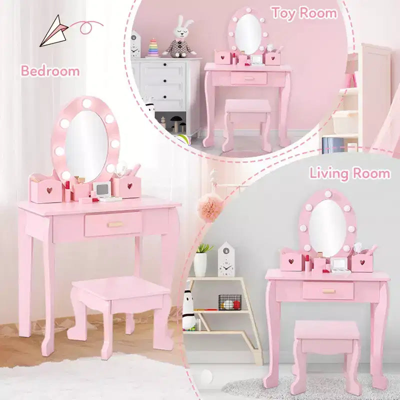 Set Tavolo da Trucco e Sedia per Bambini con Specchio
