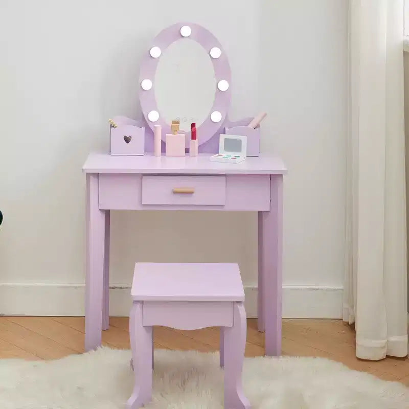 Set Tavolo da Trucco e Sedia per Bambini con Specchio