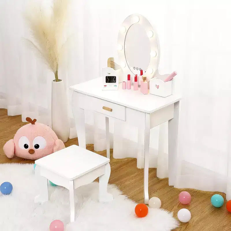 Set Tavolo da Trucco e Sedia per Bambini con Specchio