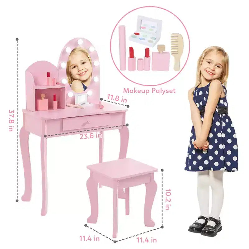 Set da toeletta per bambini con specchio e sgabello
