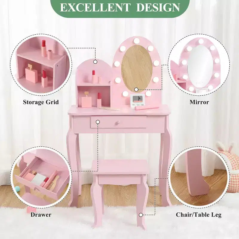 Set da toeletta per bambini con specchio e sgabello