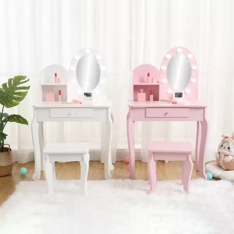 Set da toeletta per bambini con specchio e sgabello