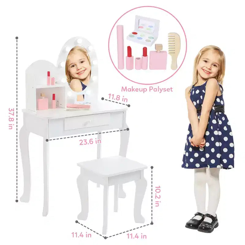 Set da toeletta per bambini con specchio e sgabello