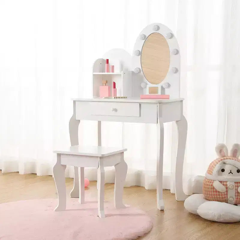 Set da toeletta per bambini con specchio e sgabello