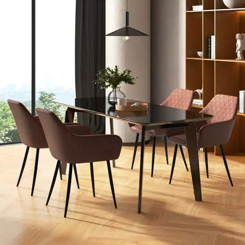 Set di 2 sedie da pranzo imbottite con schienale curvo e braccioli