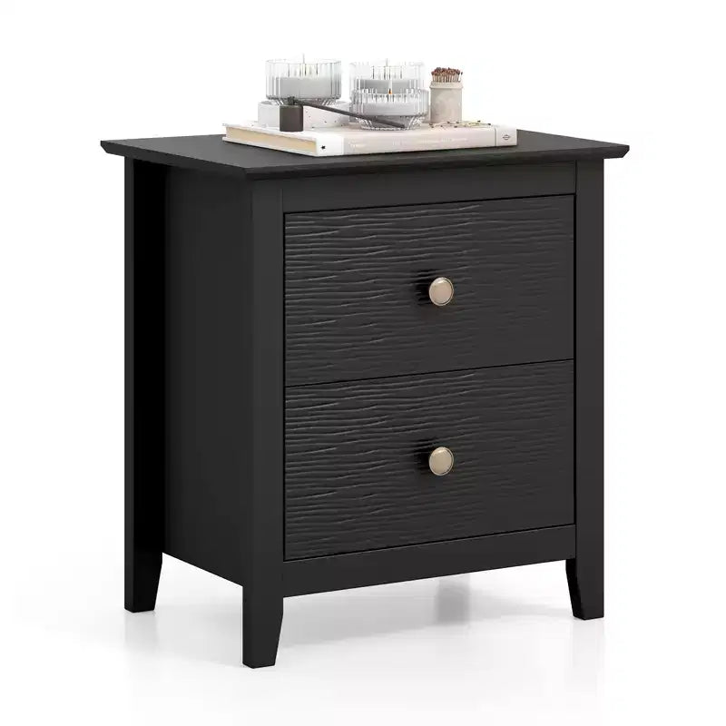 Costway Modern Nightstand w/ Storage 2 Drawers & Support Legs for Bedroom Black