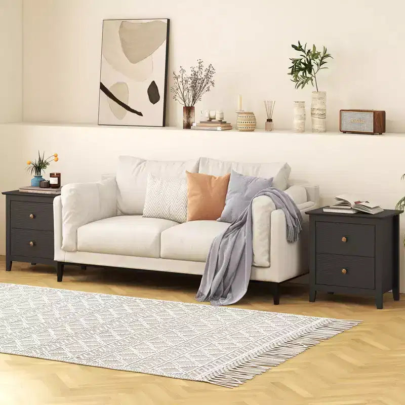 Comodino Moderno con 2 Cassetti e Piedini di Supporto - Nero
