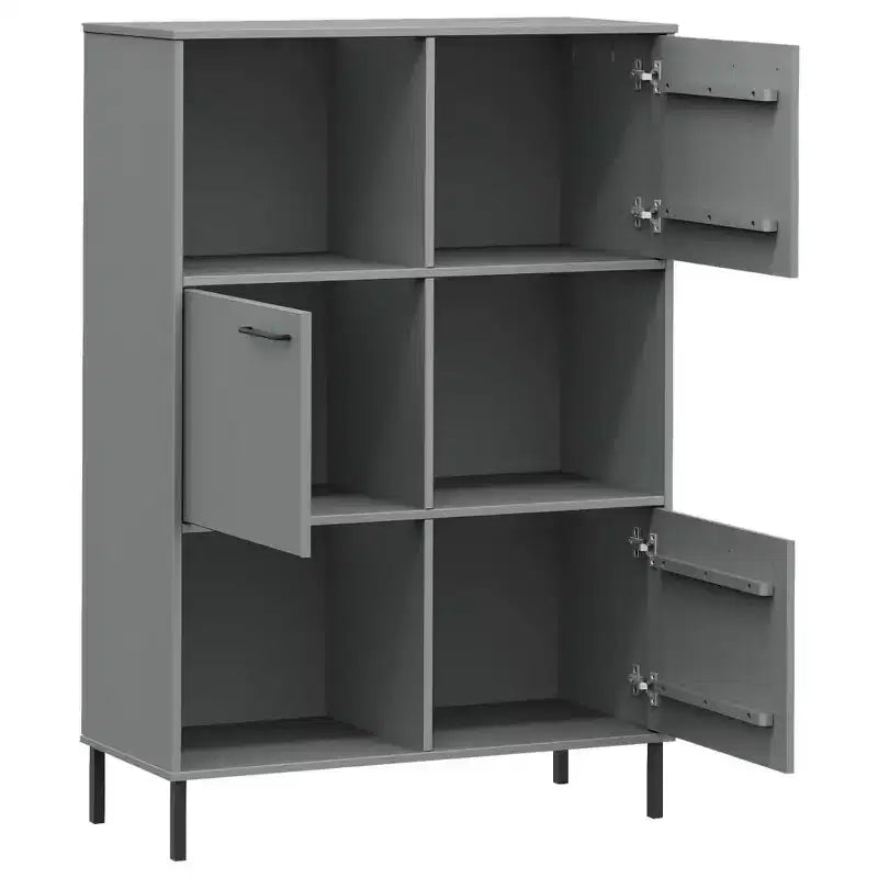 Libreria con Gambe in Metallo e Mobile Contenitore – in Legno Massello di Pino, 6 Scomparti