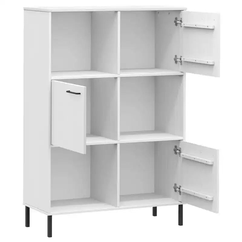 Libreria con Gambe in Metallo e Mobile Contenitore – in Legno Massello di Pino, 6 Scomparti