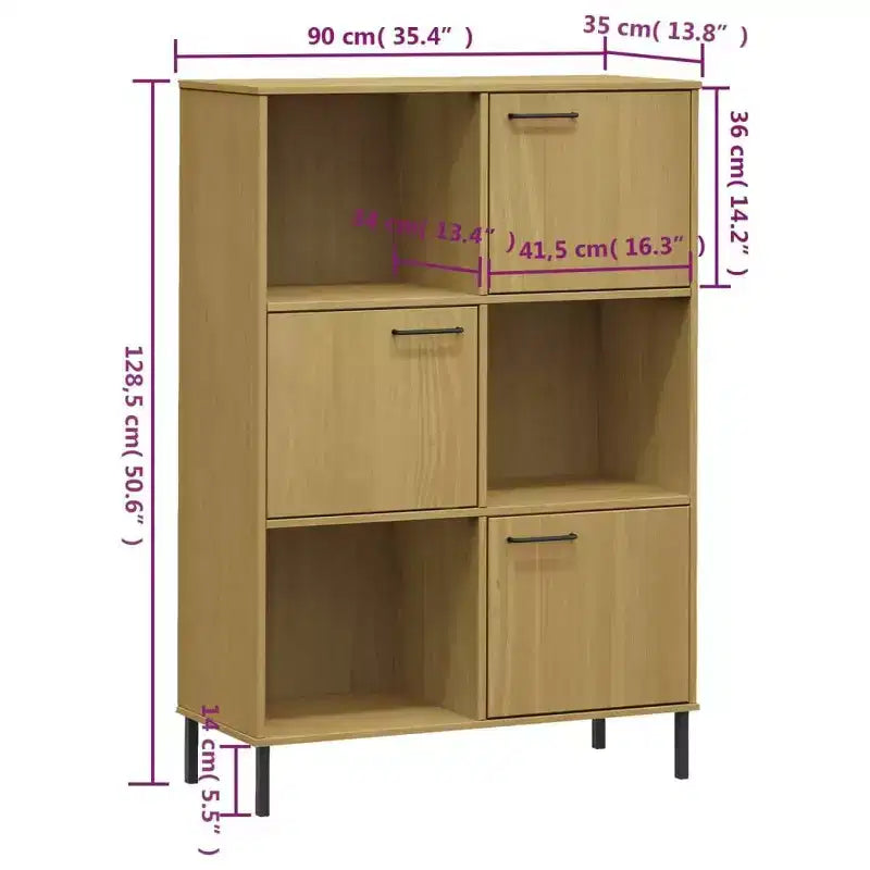 Libreria con Gambe in Metallo e Mobile Contenitore – in Legno Massello di Pino, 6 Scomparti