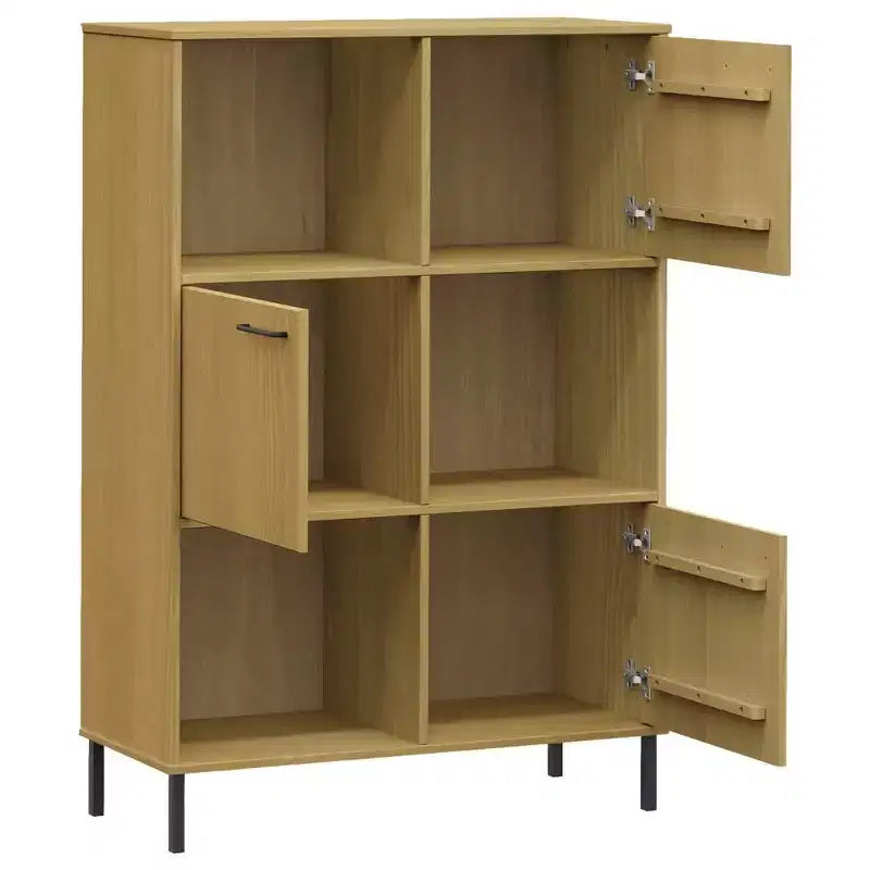 Libreria con Gambe in Metallo e Mobile Contenitore – in Legno Massello di Pino, 6 Scomparti