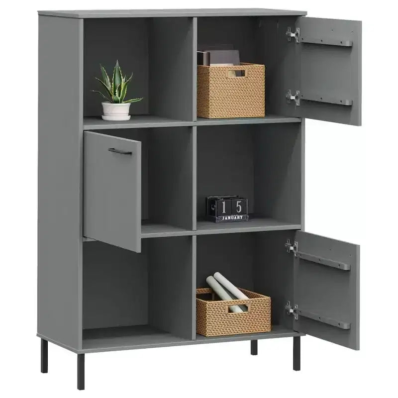 Libreria con Gambe in Metallo e Mobile Contenitore – in Legno Massello di Pino, 6 Scomparti