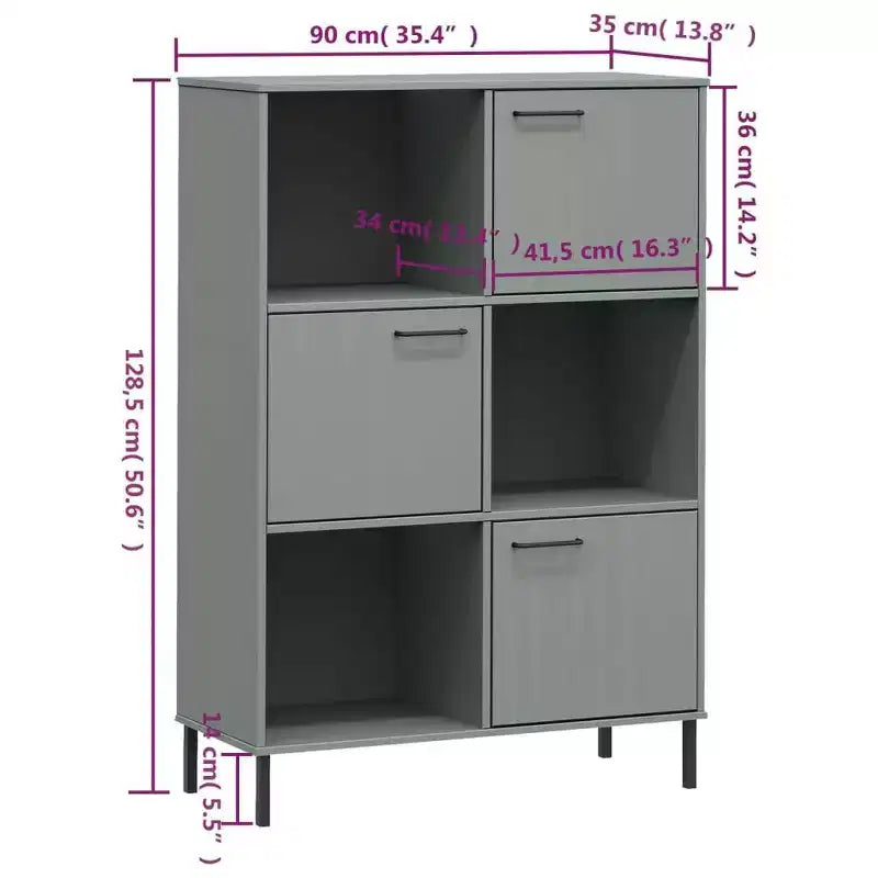 Libreria con Gambe in Metallo e Mobile Contenitore – in Legno Massello di Pino, 6 Scomparti
