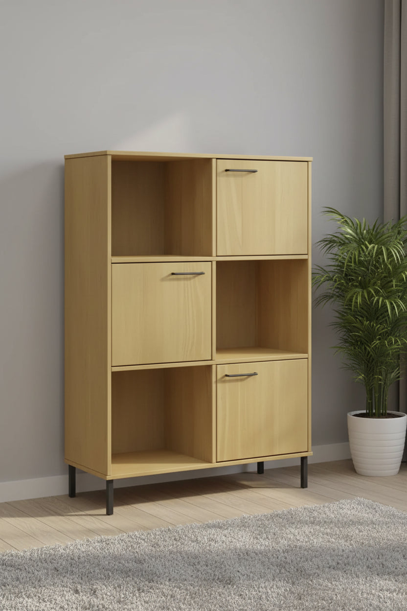 vidaXL Bookshelf Book Cabinet with Metal Legs Storage Cabinet OSLO Solid Wood