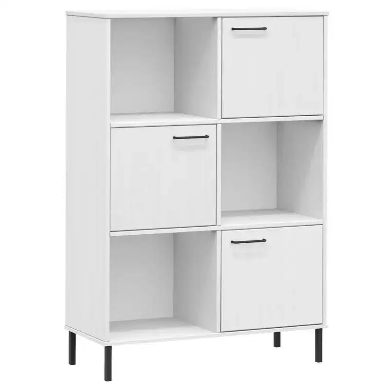 Libreria con Gambe in Metallo e Mobile Contenitore – in Legno Massello di Pino, 6 Scomparti
