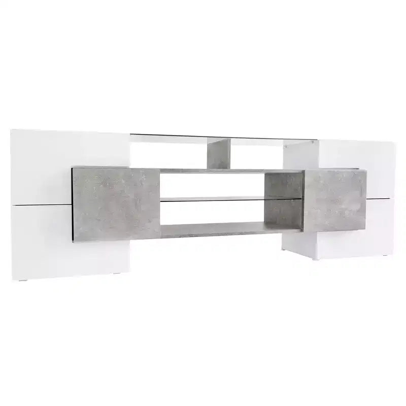 Mobile TV con illuminazione a LED e ripiani in vetro, adatto a TV fino a 88", grigio
