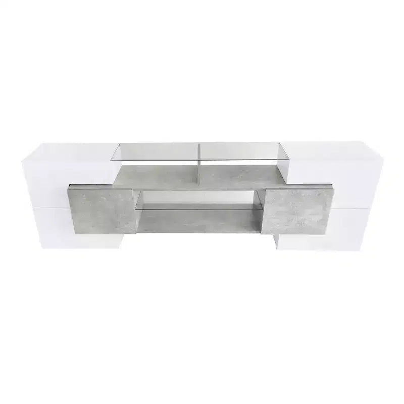 Mobile TV con illuminazione a LED e ripiani in vetro, adatto a TV fino a 88", grigio