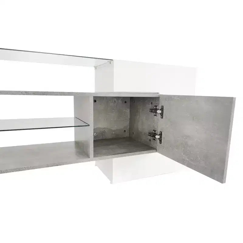 Mobile TV con illuminazione a LED e ripiani in vetro, adatto a TV fino a 88", grigio