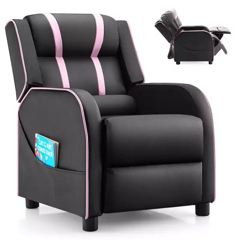 Costway Kids Recliner Chair Ergonomic Leather Sofa Armchair w/Footrest Side Pocket