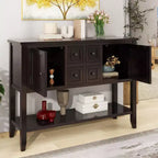 Vintage Console Table, Rustic Wood Storage Cabinet with 2 Large Cabinets, 4 Drawers & Bottom Shelf, for Living Room or Entryway, Espresso