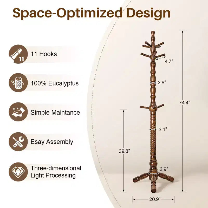 Appendiabiti da terra in legno da 188 cm con 11 ganci