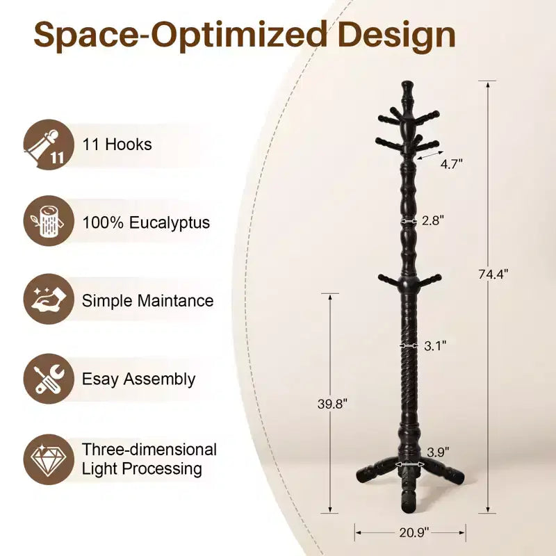 Appendiabiti da terra in legno da 188 cm con 11 ganci