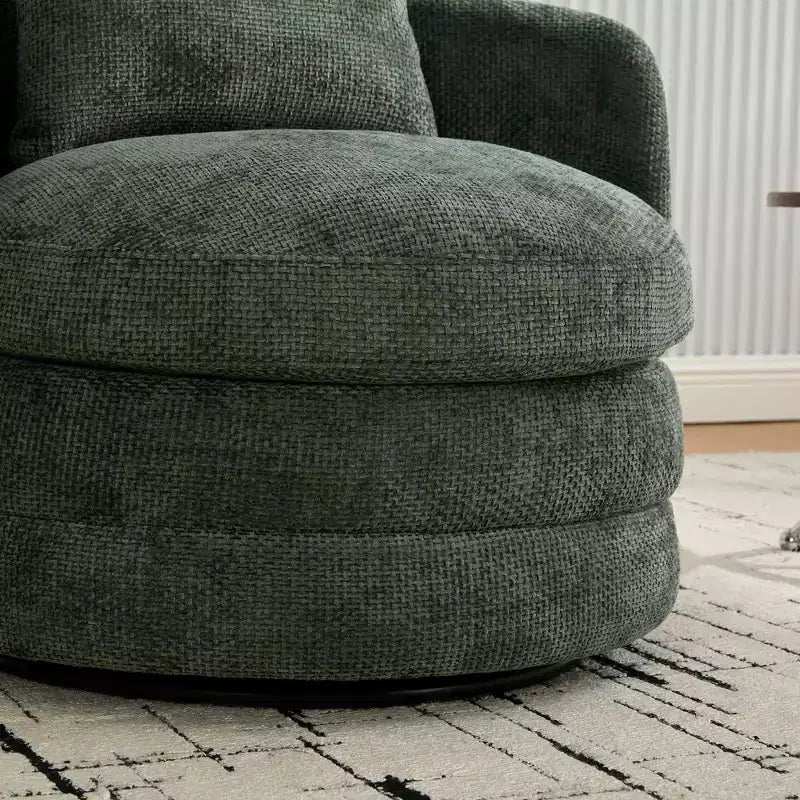 Poltrona rotonda girevole a barilotto da 30 pollici con cuscino – Poltrona in ciniglia imbottita per soggiorno, camera da letto o balcone