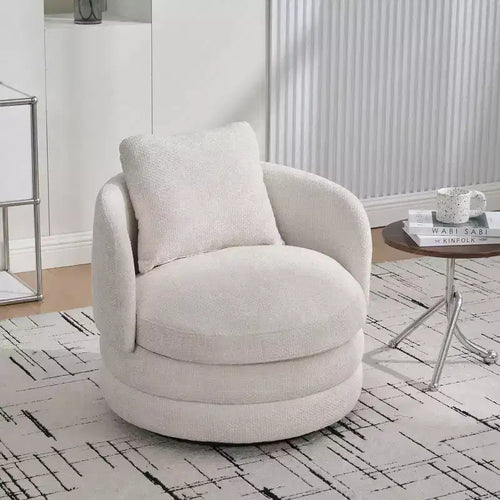 TUYOHW 30W Modern Round Swivel Barrel Accent Chair,Lounge Chair with Pillow,Chenille Upholstered Club Armchair for Living Room,Bedroom,Balcony