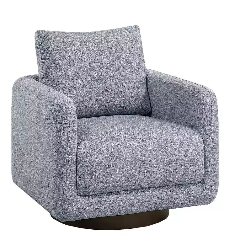 Poltrona Girevole con Cuscino Schienale – Rivestimento Boucle, Sedia Lounge a Basso Profilo