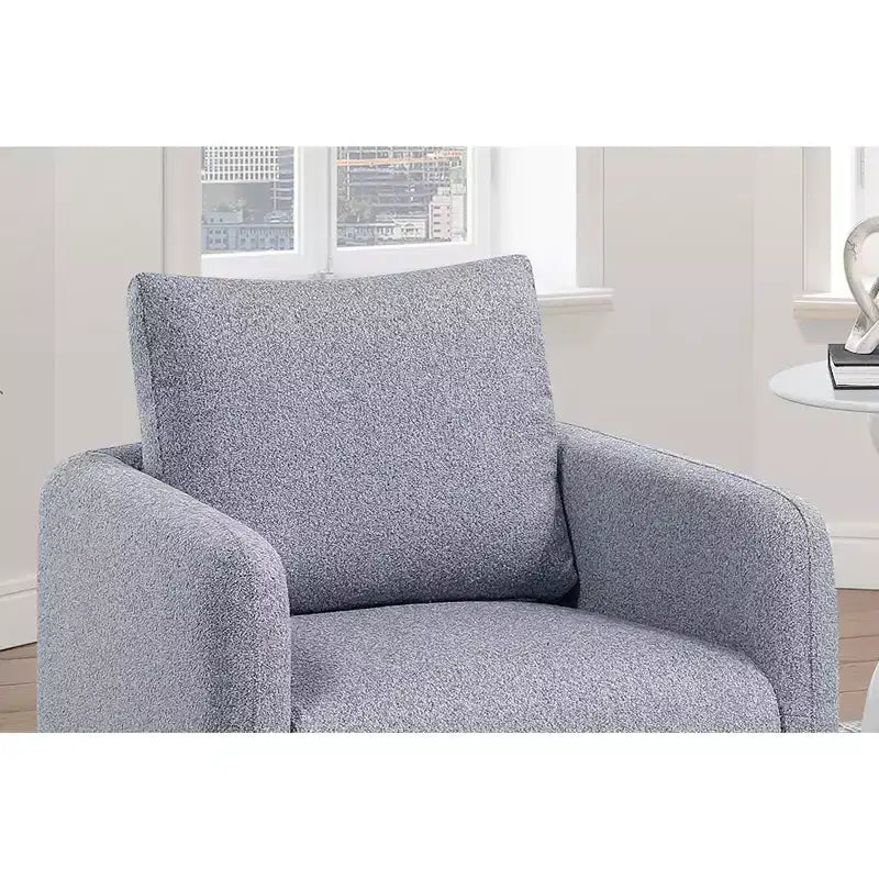 Poltrona Girevole con Cuscino Schienale – Rivestimento Boucle, Sedia Lounge a Basso Profilo