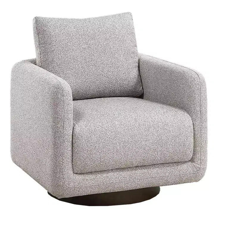 Poltrona Girevole con Cuscino Schienale – Rivestimento Boucle, Sedia Lounge a Basso Profilo