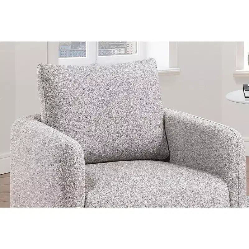 Poltrona Girevole con Cuscino Schienale – Rivestimento Boucle, Sedia Lounge a Basso Profilo