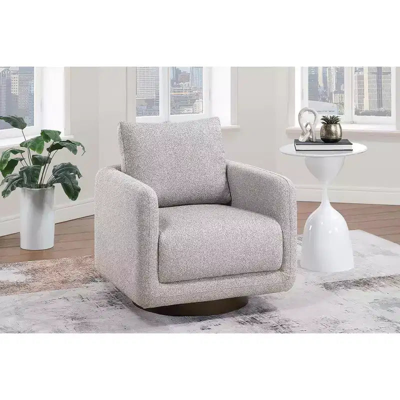Poltrona Girevole con Cuscino Schienale – Rivestimento Boucle, Sedia Lounge a Basso Profilo