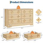 Comò a 6 cassetti con frontale in rattan, cassettiera da camera larga 120 cm