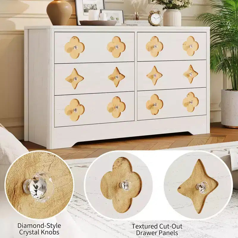 Comò a 6 cassetti con frontale in rattan, cassettiera da camera larga 120 cm
